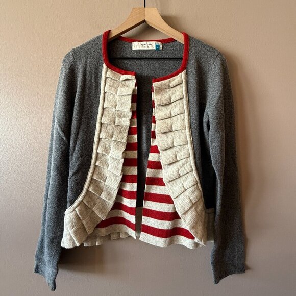 Women's M Anthropologie x Sparrow Cashmere/Lambswool Blend Ruffle Open Cardigan - Picture 2 of 8